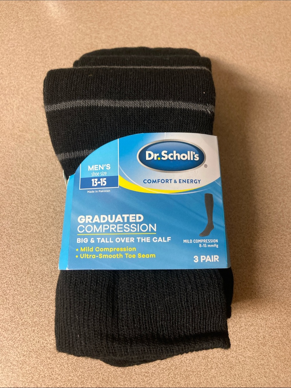 Dr. Scholl's Black Men's Graduated Compression Dress Socks - 3 Pair